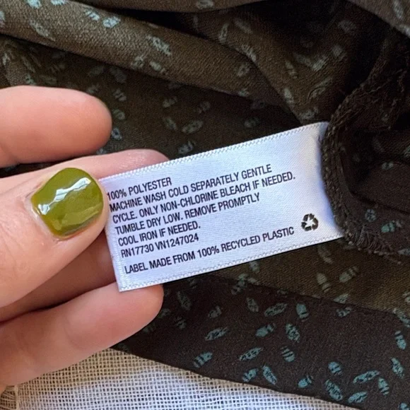 Prologue Dark Chocolate Blouse with Green Leaf Print. - Picture 9 of 12